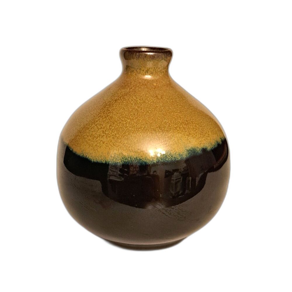 Vintage Made In Japan Small 3.5 Inch Vase Pottery Glazed Two Tones